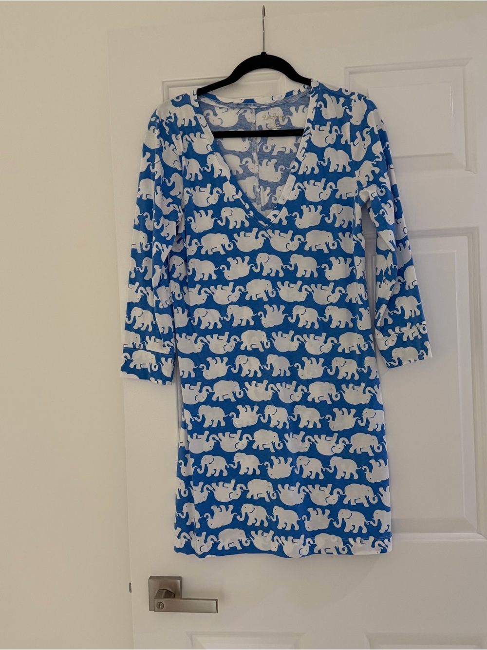 Lilly Pulitzer Blue & White Elephant Print Long Sleeve Dress